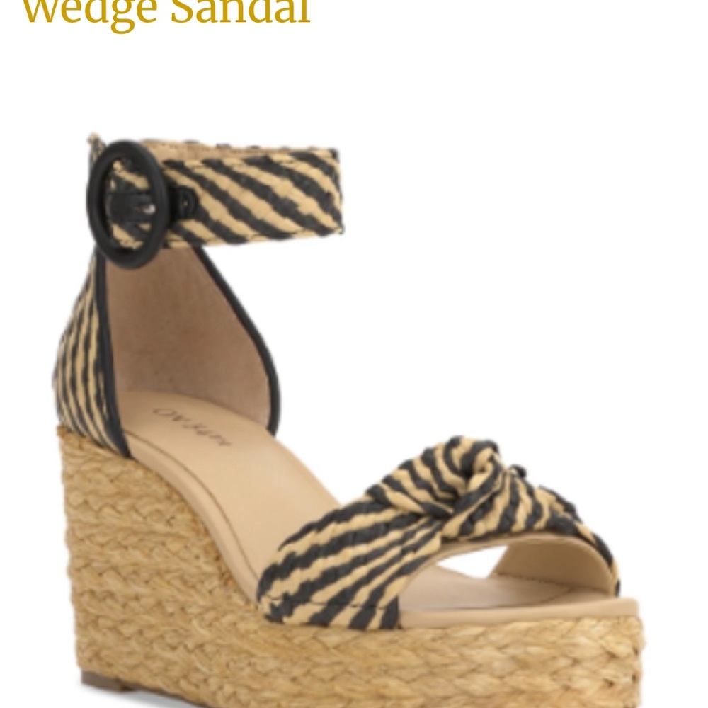 ON 34th Woven Espadrille Wedge Sandal in Black and Natural